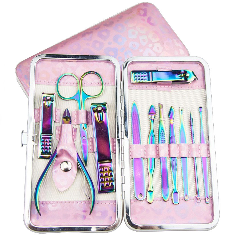 12 Piece Colorful Titanium Stainless Steel Nail Clipper Set – Manicure Kit with Cuticle Tools for Home & Salon