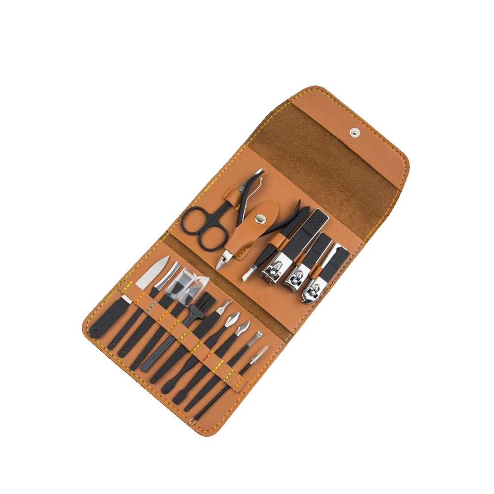 16 Piece Rubber Grip Nail Clipper Set – Manicure Pedicure Kit with Cuticle Tools and Foot Care Accessories
